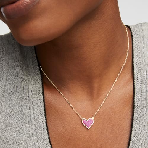Kendra Scott Ari Heart Adjustable Length Pendant Necklace for Women, Fashion Jewelry - color: GOLD - HOT PINK DRUSY