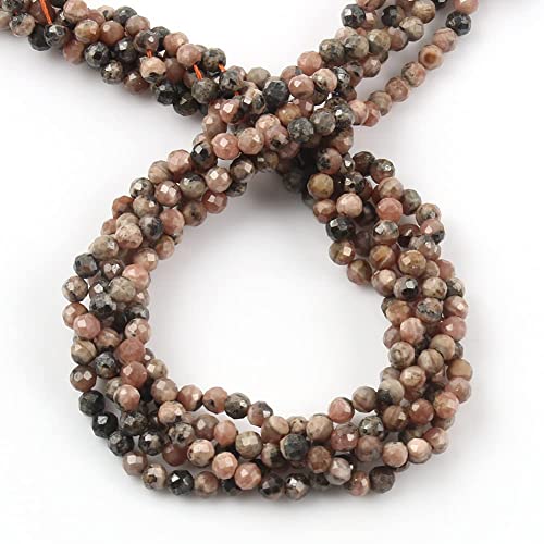180pcs 2mm Natural Black Stripe Rhodochrosite Gemstone Beads Faceted Round Loose Stone Beads for Jewelry Making (1 Strand) - color: Black Stripe Rhodochrosite, size: 1.9-2.4mm