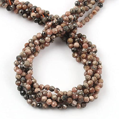 120pcs 3mm Natural Black Stripe Rhodochrosite Gemstone Beads Faceted Round Loose Stone Beads for Jewelry Making (1 Strand) - color: Black Stripe Rhodochrosite, size: 2.8-3.3mm