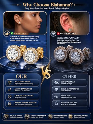 2 Pairs S925 Sterling Silver Stud Earrings for Women Halo Cubic Zirconia | 14K Gold Plated Hypoallergenic Non Tarnish Round Square Silver Stud Earring for Women Men Dainty Trendy Jewelry - style: Gold-Larger Stone