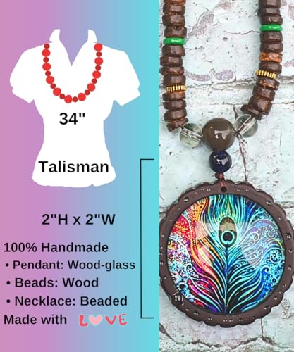 Bohemian Beaded Necklace for Women Long Boho Pendant Wood Mala Beads Wooden Strand Tassel Stone Bohemian Necklaces for Women Jewelry - style: Ethnic Peacook Feather