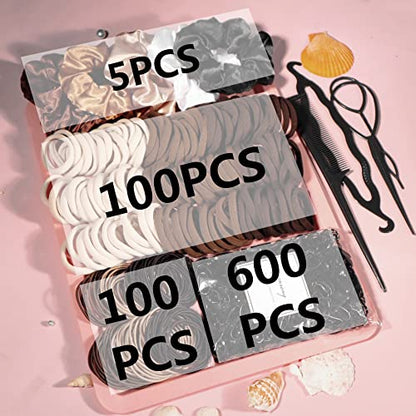 YANRONG Brown Hair Ties For Women Girls,Elastic Ponytail Holders Rubber Band For Thick Hair & Thin Hair Fashion Hair Accessories Set（809PCS） - color: Brown