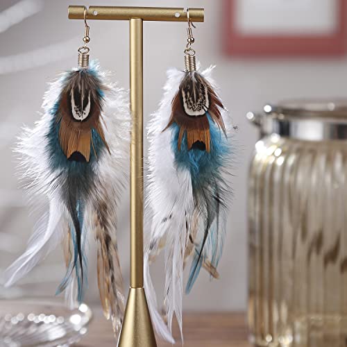 lureme Bohemian Style Boho Multicolor Pheasant Feathers Dangle Earrings for Women (er006359) - color: Earthy, Natural Tone