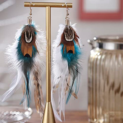 lureme Bohemian Style Boho Multicolor Pheasant Feathers Dangle Earrings for Women (er006359) - color: Earthy, Natural Tone