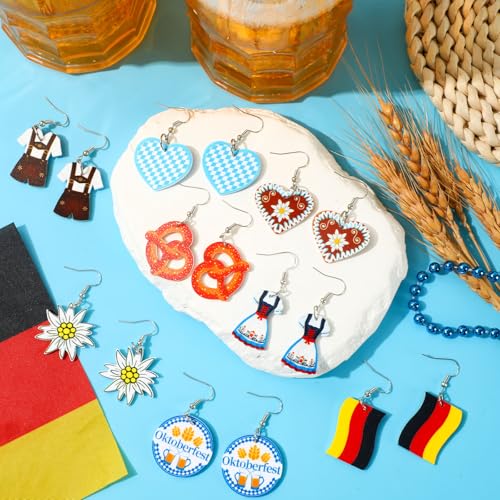 8 Pairs Oktoberfest Acrylic Earrings for Women Bavarian Jewelry | Munich Beer Dangle Earrings, Oktoberfest Holiday Jewelry Gifts Party Accessories, Lightweight Acrylic, Double Side - style: Oktoberfest