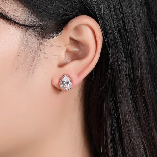 SELOVO Clip On earrings for Women Teardrop Cubic Zirconia Clip Earrings Stud - color: white