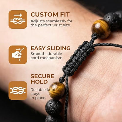 Triple Protection Bracelet & Healing Crystals Tiger Eye Beads Bracelet for Men Women, Natural Stone Bracelets for Men - style: Tiger Eye Bracelets - 2 Packs