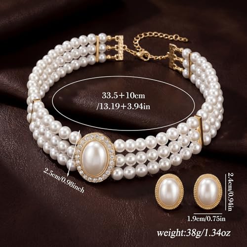 Ymapinc Big Pearl Choker Necklace and Earring Set for Women, Vintage Faux Pearl Jewelry Set, Bride Wedding Prom Party Costume Accessories, Elegant Classic Pearls Choker Gift