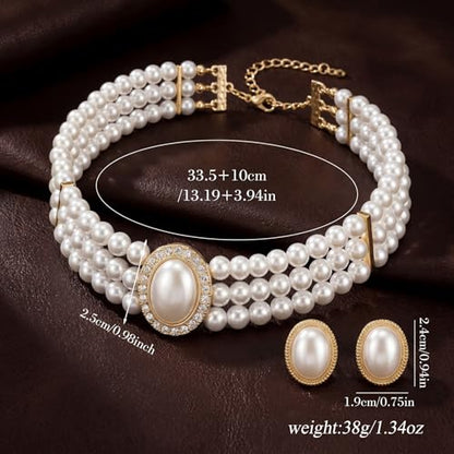 Ymapinc Big Pearl Choker Necklace and Earring Set for Women, Vintage Faux Pearl Jewelry Set, Bride Wedding Prom Party Costume Accessories, Elegant Classic Pearls Choker Gift