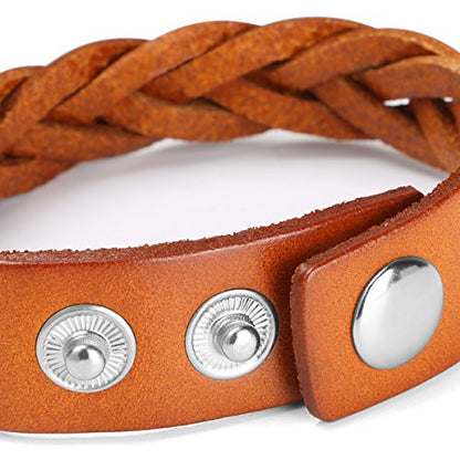 CCBFY Genuine Leather Bracelet Braided Sporty Wide Wristband Punk Jewelry for Men Women - color: 1 Piece - Yellow
