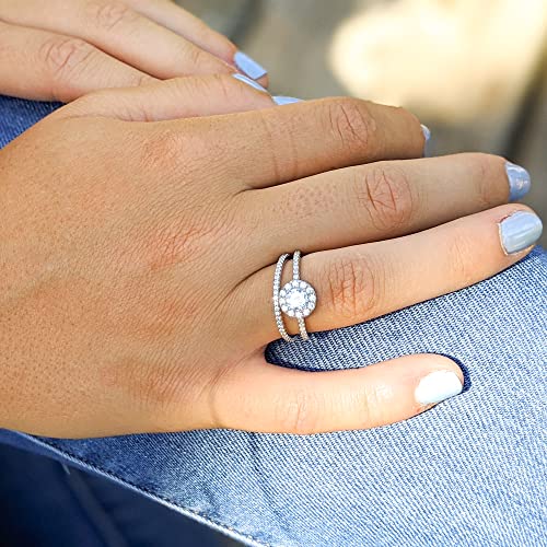 18K Gold Plated Sterling Silver Full Eternity Band | Cubic Zirconia Paved Wedding Band | Thin CZ Stacking Ring - color: Silver