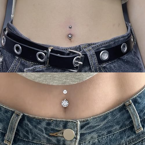 Vsnnsns 14G Belly Button Ring Piercing Jewelry 316L Stainless Surgical Steel Heart CZ Pearl Butterfly Flower Navel Rings Dangle Belly Button Ring Navel Piercing Jewelry for Women Men Hypoallergenic - color: Silver&Black