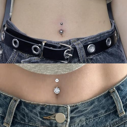 Vsnnsns 14G Belly Button Ring Piercing Jewelry 316L Stainless Surgical Steel Heart CZ Pearl Butterfly Flower Navel Rings Dangle Belly Button Ring Navel Piercing Jewelry for Women Men Hypoallergenic - color: Silver&Black