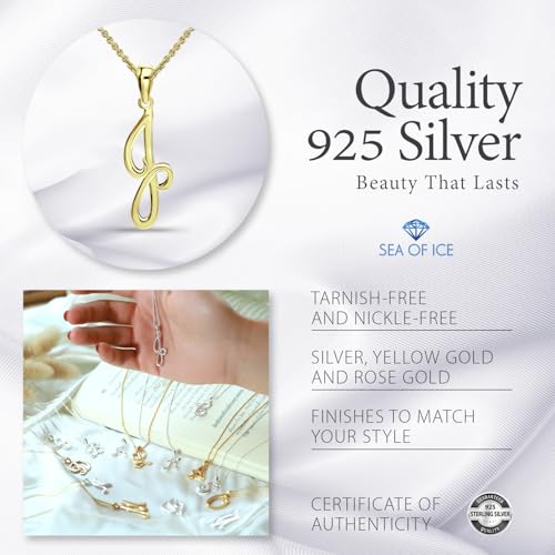 SEA OF ICE Letter Initial Necklace, Alphabet Letter Pendant Necklace, Sterling Silver, Gold, Rose Gold Necklace for Women, Elegant Initial Necklaces, Personalized Custom Women's Necklaces - color: Yellow Gold - J