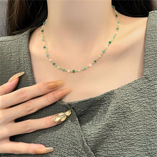 Pearl Beaded Lariat Necklace for Women Trendy Fashion Accessories Boho Jewelry Gift - color: E-green beaded Necklace