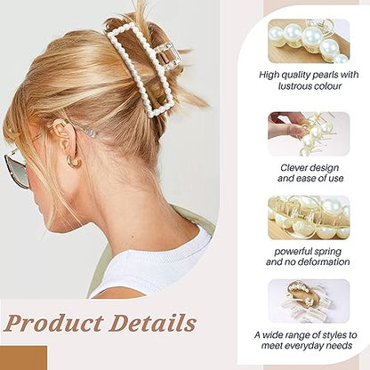 Pearl Hair Accessories for Women - 8PCS Claw Clips for Thick and Thin Hair, Barrettes for Styling and Weddings