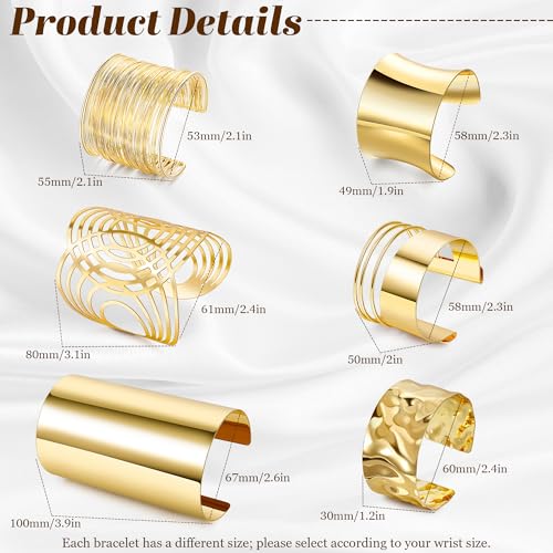 6 Pieces Upper Arm Cuff Arm Band Cuff Bangle Bracelet for Women Hammered Chunky Bracelets Open Wide Wire Bracelets Minimalist Coil Bangle Set Gold Sliver Wrist Cuff Wrap Bracelet Adjustable - color: Gold Cuff Bracelets B