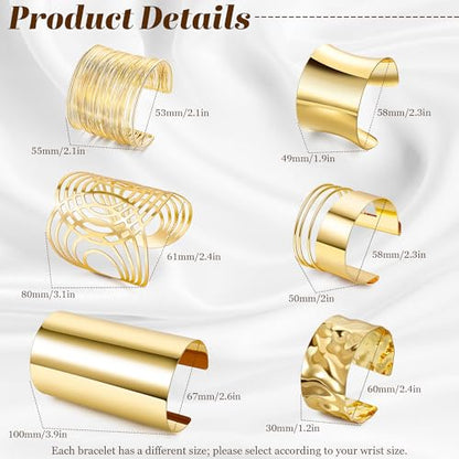 6 Pieces Upper Arm Cuff Arm Band Cuff Bangle Bracelet for Women Hammered Chunky Bracelets Open Wide Wire Bracelets Minimalist Coil Bangle Set Gold Sliver Wrist Cuff Wrap Bracelet Adjustable - color: Gold Cuff Bracelets B