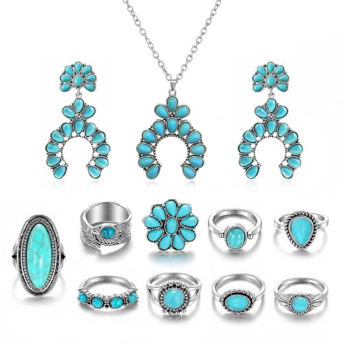 Western Turquoise Jewelry Set for Women | Necklace Earrings Bracelet Set for Cowgirl Party Country Concert Outfit