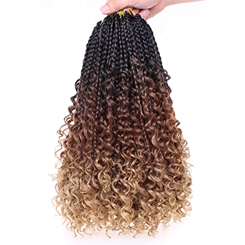 Unionbeauty 8 Packs 14 Inch Boho Box Braids Crochet Hair with Curly Ends Bob Bohemian Hippie Braids Pre-looped Messy Goddess Box Braids Hair Ombre Synthetic Braiding Hair Extension for Black Woman 53# - color: 53#, size: 14 Inch (Pack of 8)