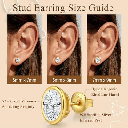 Brilliant Heart-cut/Oval-cut/Trillion-cut/Cushion-cut/Emerald-cut/Marquise-cut Stud, 925 Sterling Silver Cubic Zirconia Stud Earrings for Women Men - style: N-Bezel oval cut-Yellow