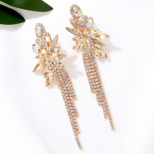 Marquise Crystal Bridal Chandelier Dangle Drop Earrings Ladies Gifts in Silver/Gold Tone - color: L-Champagne