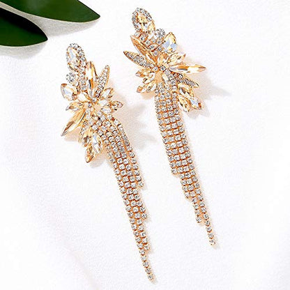 Marquise Crystal Bridal Chandelier Dangle Drop Earrings Ladies Gifts in Silver/Gold Tone - color: L-Champagne