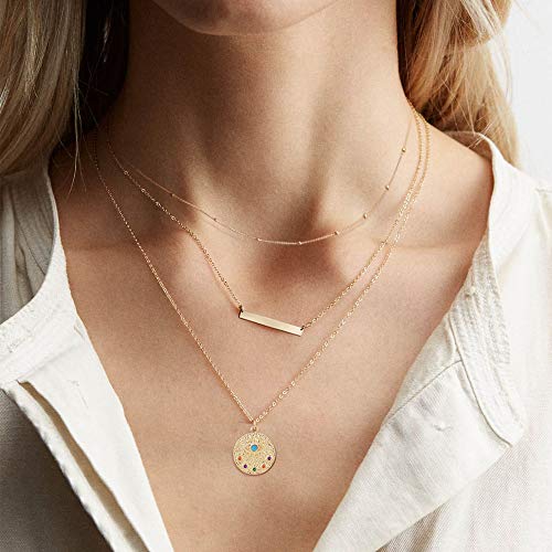 Fiusem Gold Plated Layered Necklaces for Women, Dainty 14K Gold Plated Pendant Necklace and Choker Necklaces for Women - style: Layered Evil eye
