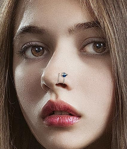 Akeoqi 16PCS Double Nose Ring Hoop For Single Piercing Stainless Steel Dangle Spiral Nose Rings Snake Flower Butterfly Planet Angel Wings Heart Ball Twist Earring Hoops Body Piercing Jewelry For Women - color: A: Silver