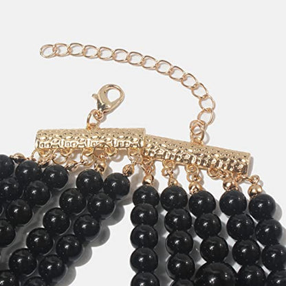 KOSMOS-LI Fashion Simulate Pearl Choker Necklace With Earrings Set - color: Black