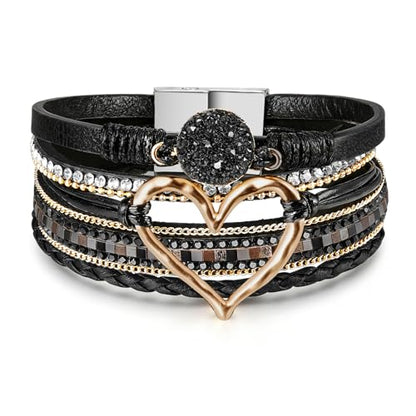 abooxiu Urn Bracelet for Ashes Cremation Jewelry for Ashes Heart Cremation Ash Bracelets Memorial Ash Keepsake Urn Jewelry for Women, Stainless Steel Leather Wrap Stackable Boho Cuff Bangles - style: Non-Engraved