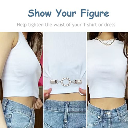 ROPAKED 9 PCS Waist Cincher Clip Pearl Brooch Pins Dress Clips Back Cinch | Waist Cincher Tightening Waistband Cardigan Clip Sweater Shawl Clips Decorated Safety Pins Collar Brooch for Women Clothing