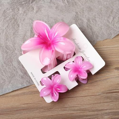 Flower Hair Clips for Women Girls Claw Clips Summer Fashion Hair Accessories with Rose Pink Gradient Plumeria Design Barrettes Hold Hair in Place for Thick Thin Hair(3Pcs: 1 large 2 small) - color: Pink