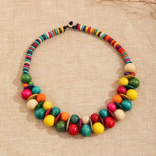 COLORFUL BLING Ethnic Large Chunky Wooden Beaded Necklaces Boho African Statement Necklace Handmade Tribal Collar Choker Bib Jewelry - color: joint mix
