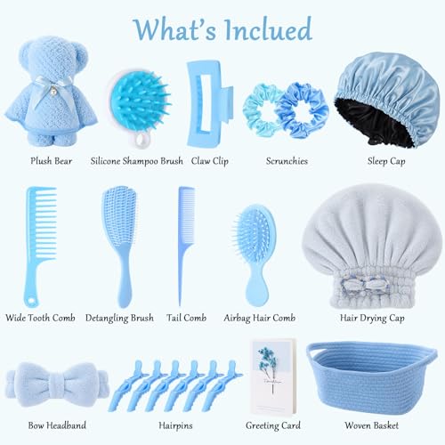 20 Pcs Gift Basket for Women Hair Care Pack Includes Self Care Beauty Set Hair brush Set for Women, Mom Friend Sister Wife Grandma Girlfriend Daughter(Blue) - color: Blue