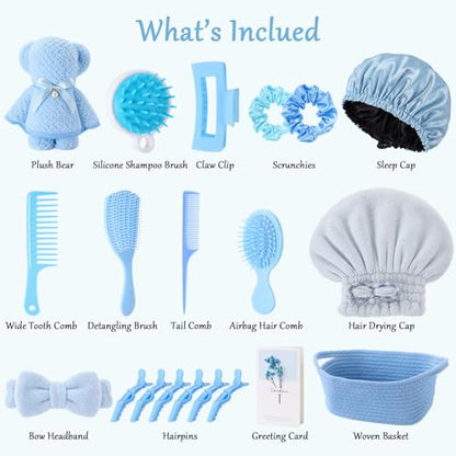 20 Pcs Gift Basket for Women Hair Care Pack Includes Self Care Beauty Set Hair brush Set for Women, Mom Friend Sister Wife Grandma Girlfriend Daughter(Blue) - color: Blue