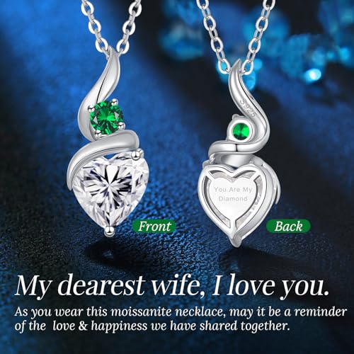 ANDSO Heart Moissanite Necklaces Birthday Jewelry Gifts for Women | S925 Silver /Gold Plating Birthstone Necklace, Ideal Anniversary Christmas Valentine Present for Mom Wife Her Girlfriend - style: Silver-2 Carat- Emerald Green