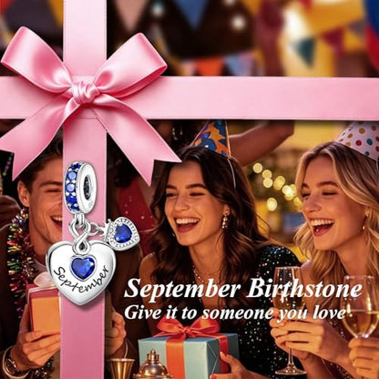 BLUELUNE Birthstone Charms, 925 Sterling Silver Dangle Charm with 5A Cubic Zirconia for Bracelets or Necklaces, Birthday, Mother's Day Present for Women - color: September