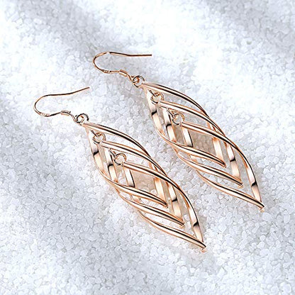 Sterling Silver Plated Earrings Dangle Earrings Linear Drop Statement Earrings for Women - color: ROSE GOLD