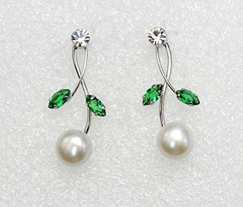 Faship Genuine Freshwater Pearls Floral Necklace Earrings Set | Premium CZ Crystal, Gorgeous, Sparkling - color: Green
