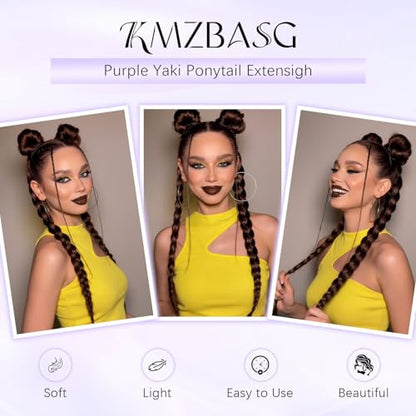 Yaki Straight Ponytail Extension 2 PCS 26 Inch Dark Reddish Brown Ponytail Extensions for Black Women 90g Synthetic Hairpieces for Braided Ponytail Extension DIY Daily Party Use - color: Dark Reddish Brown