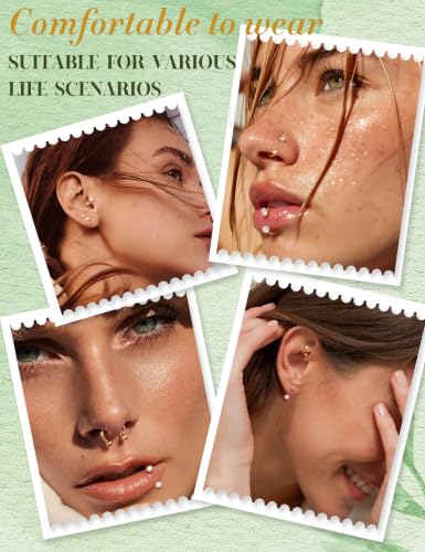 316L Stainless Steel Horseshoe Nose Rings for Women 16/18/20G Septum Rings | Septum Nose Piercing with Replacement Tops and Piercing Tool for Helix Tragus Cartilage Lip Jewelry 14K Gold Plated/Silver - color: Gold 1-16G