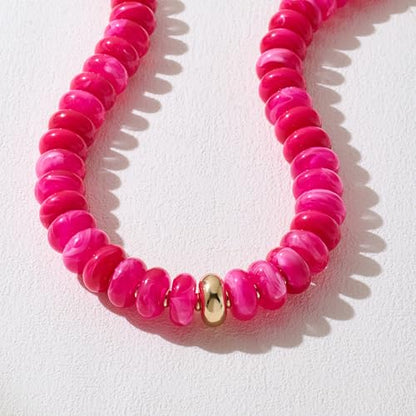 Chunky Beaded Necklace for Women Trendy Multicolor Resin Beads Choker Necklaces Boho Summer Statement Necklace Chunky Heart Jewelry - color: Chunky bead necklace-rose red
