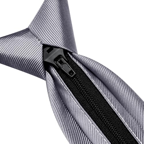 GUSLESON 3.15"（8cm） Mens Pre-tied Adjustable Zipper Tie Solid Necktie for Business and Wedding - color: Grey