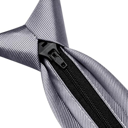 GUSLESON 3.15"（8cm） Mens Pre-tied Adjustable Zipper Tie Solid Necktie for Business and Wedding - color: Grey