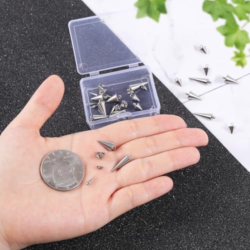 Cone Charm, Punk Style Spike Pendants with Small Hole, Glossy Gothic Dangle Cone Pendants Charm - color: Silver,Stainless Steel,25pcs,5 sizes