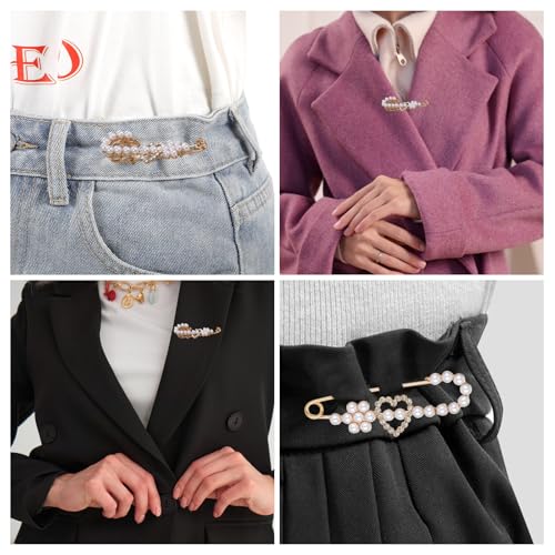 4 PCS Pearl Safety Pins and Brooches for Women | Decorative Safety Pins for Clothes Pearl Brooch Pin Sweater Shawl Clip Crystal Brooches for Clothes Dress Shirt Pants