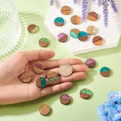 Beadthoven 20Pcs/5 Pairs Resin Wood Earrings Pendants, Gold Foil Round Charms Wood Earrings Making kit Colorful Pattern Wooden Earring Blanks Pieces for Jewelry Making DIY Crafts - color: Gold Foil-Round