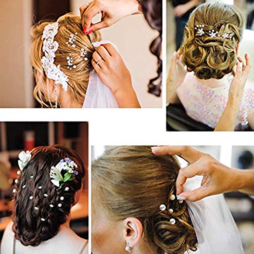Maitys 44 Pieces Wedding Hair Accessories Faux Pearl Crystal Comb Clips U-shaped Flower Rhinestone Silver Pearl Hair Pieces for Prom Bride Bridesmaid (Classic Style) - style: Classic Style