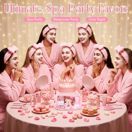 9 Pcs Bow Gift for Woman Set with Hair Headband Scrunchie Sleep Eye Mask Hair Claw Bow Comb with Mirror Monogram Cosmetic Bag Socks for Bachelorette Party Spa Sleepover Birthday Gifts (A) - style: A